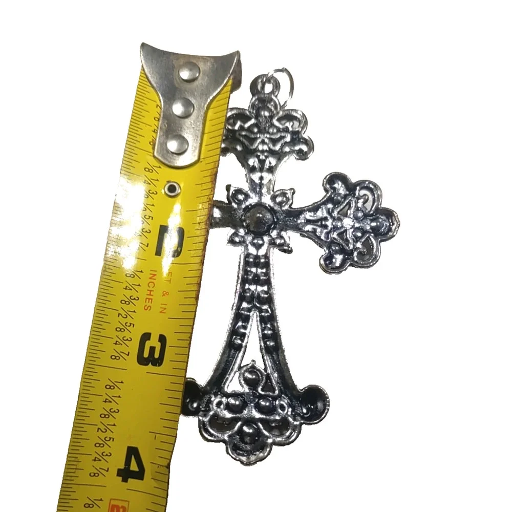 Large Cross Pendant Silver Tone Rhinestone Elegant Religious